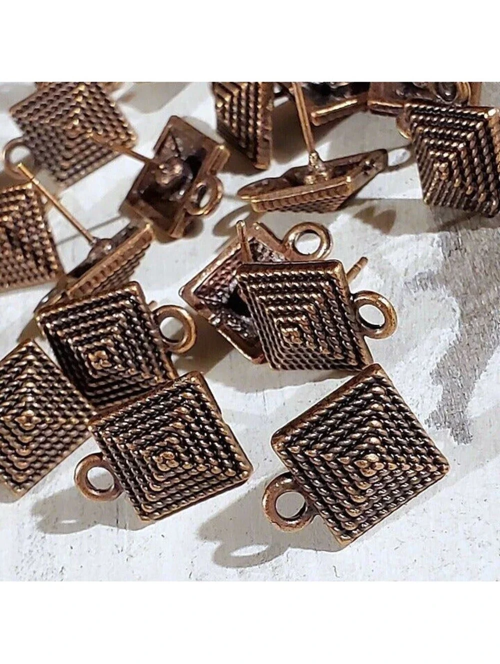 Avant Garde Antique Copper Egyptian Pyramid Dotted Earring Post Findings 2 pcs